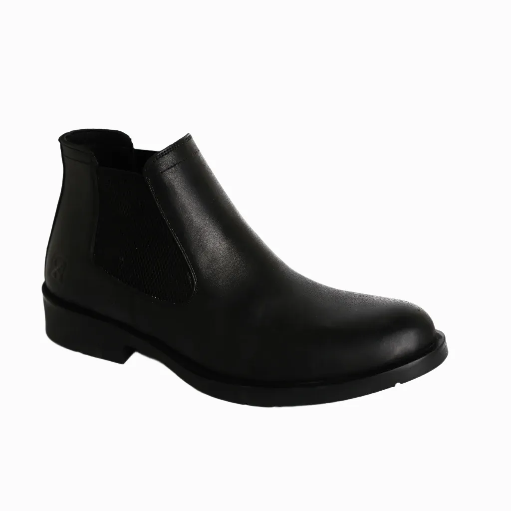 Men's Genuine leather half boots Model V99 - Black Color.