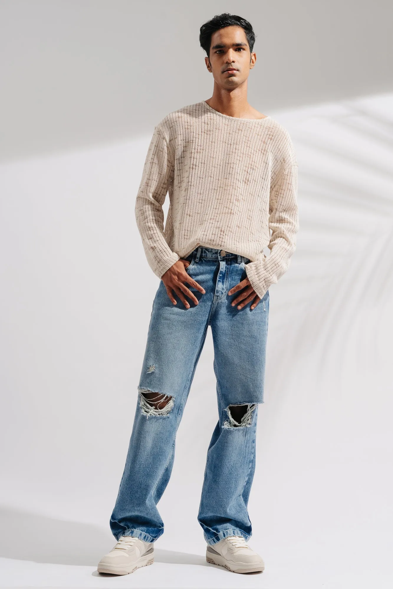Men's Knee Ripped Straight Jeans