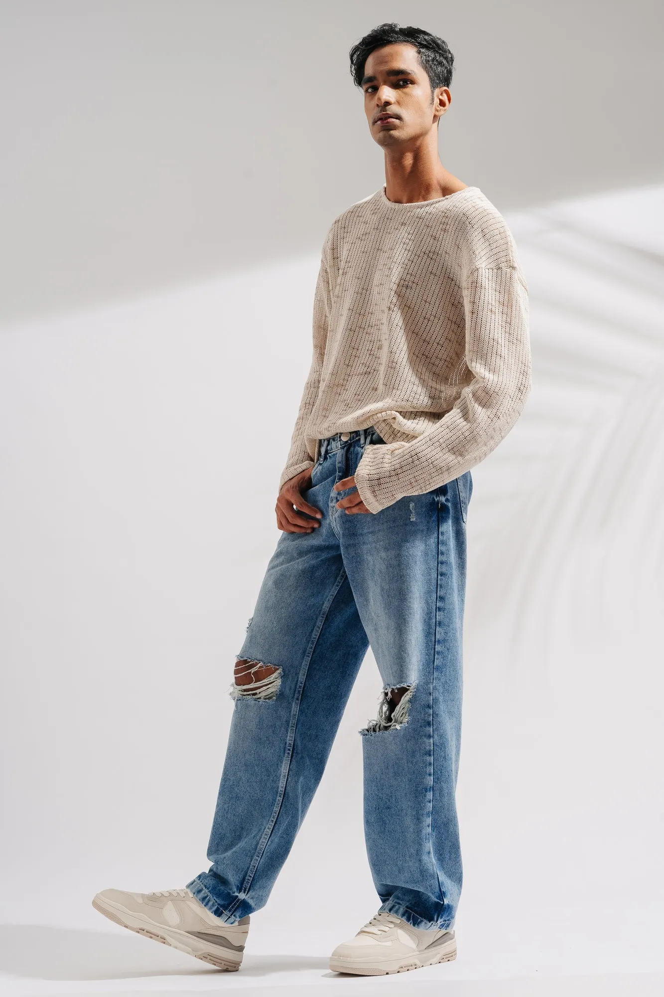 Men's Knee Ripped Straight Jeans