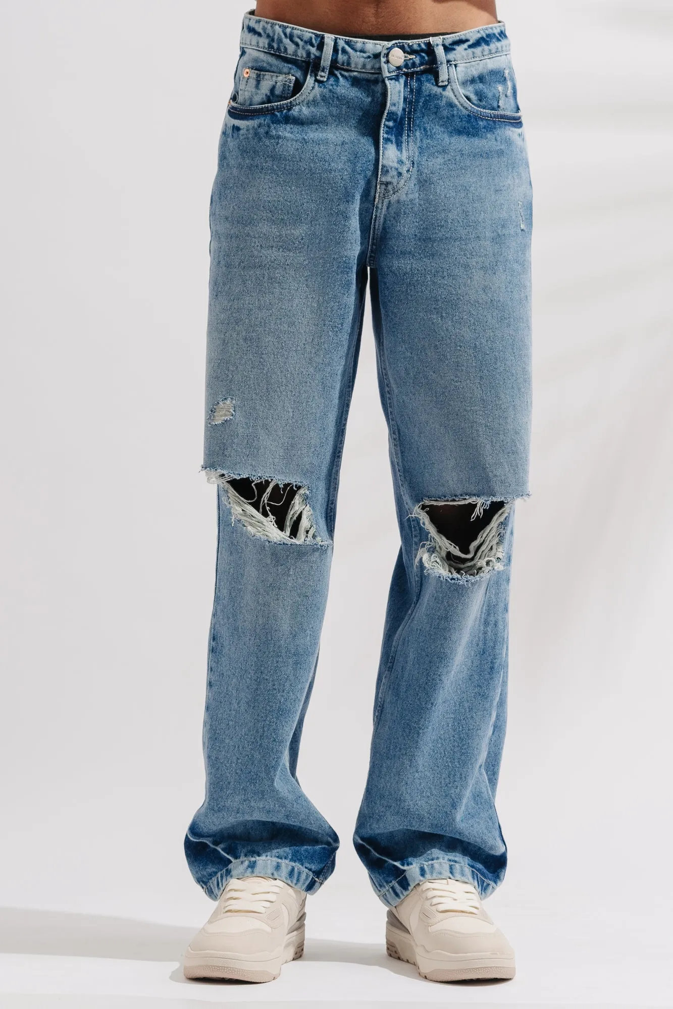 Men's Knee Ripped Straight Jeans