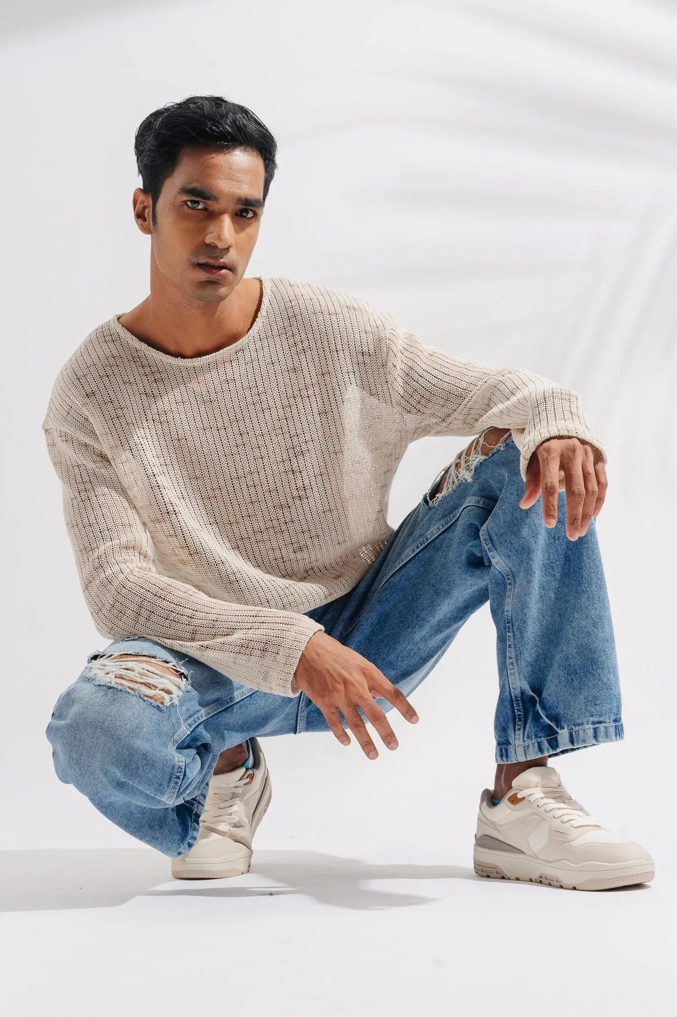 Men's Knee Ripped Straight Jeans