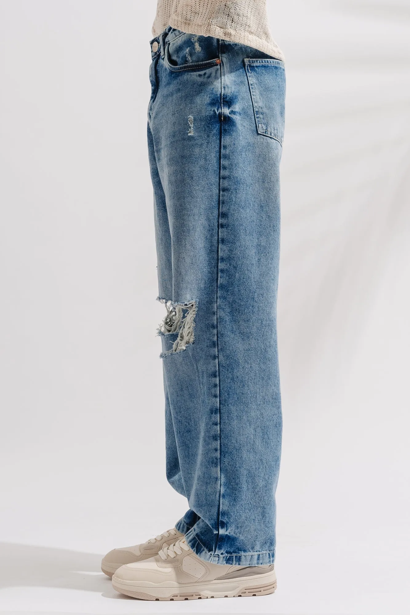 Men's Knee Ripped Straight Jeans