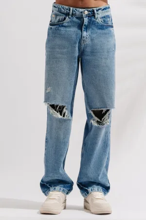 Men's Knee Ripped Straight Jeans