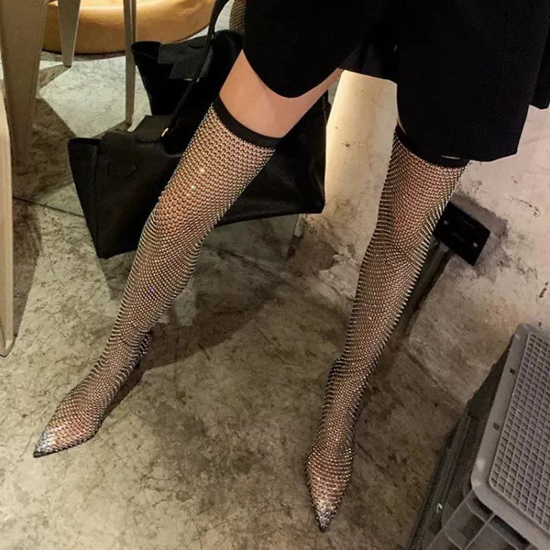 Mesh Cold Boots Martin Boots With Thin Heels And Pointed Toes