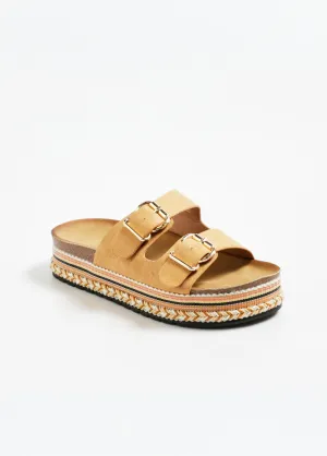 Metallic wedge mules with anatomical sole