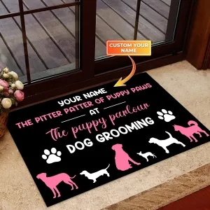 Monochrome Dog Grooming Pet Care Service Business Doormat