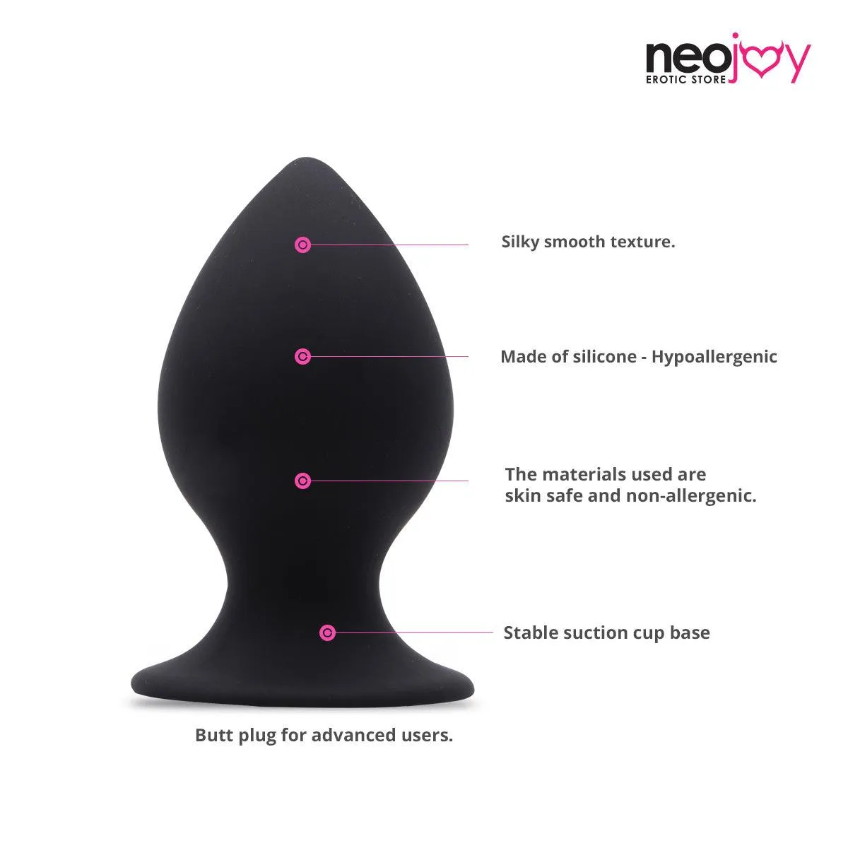 Neojoy Silicone Butt Plug With Suction Cup Base - Black