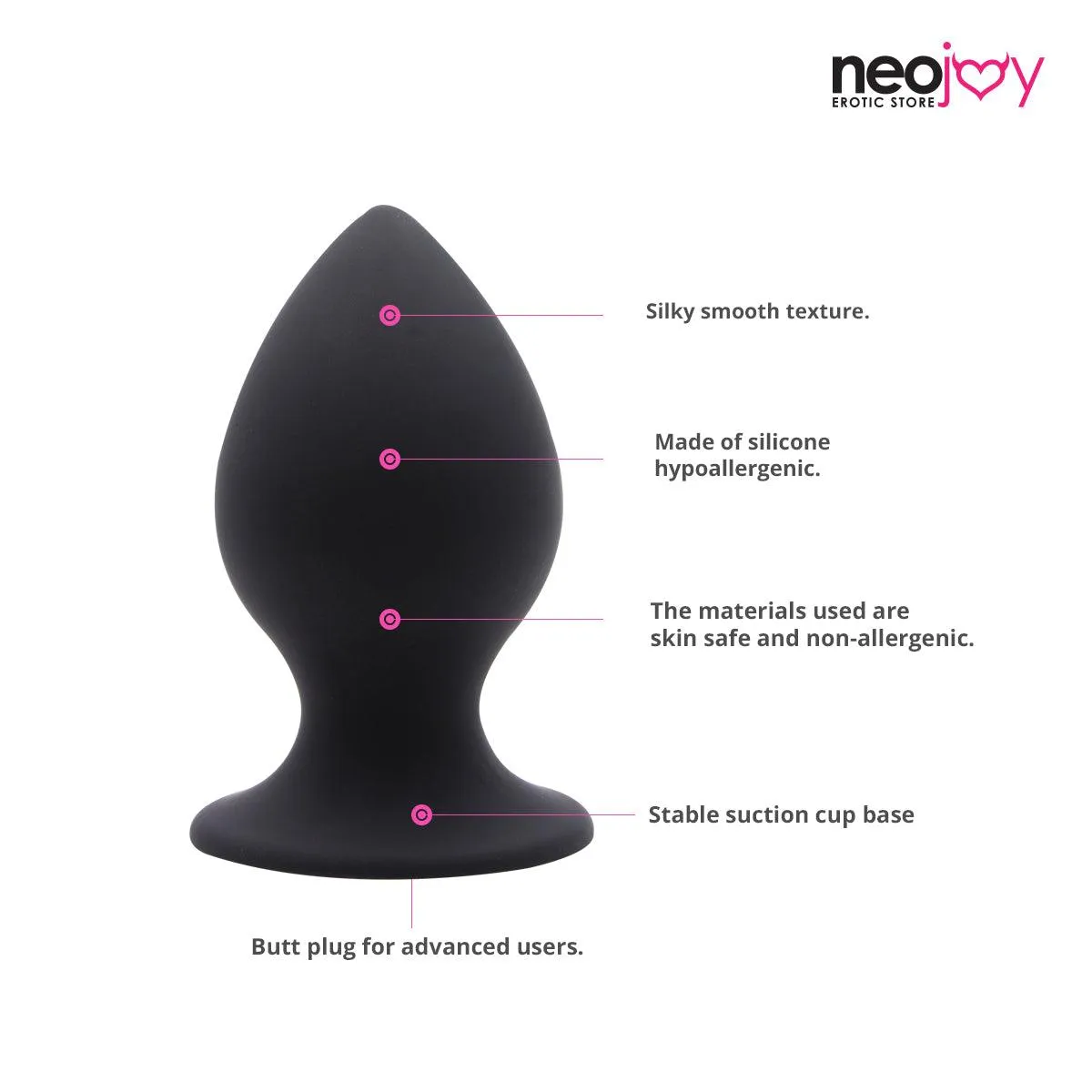 Neojoy Silicone Butt Plug With Suction Cup Base - Black