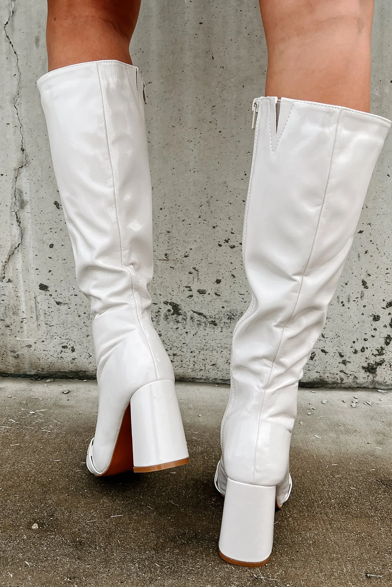 One Woman Show Patent Leather Buckle Detail Boots (Bone)
