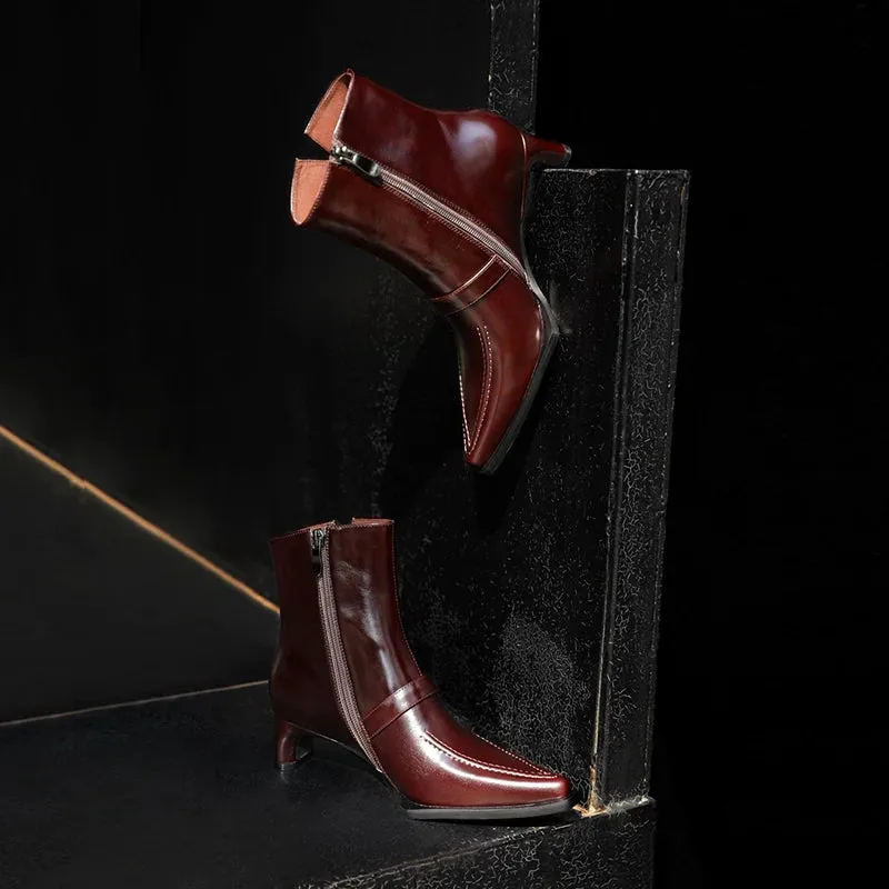 Pointed Toe Leather Ankle Boots