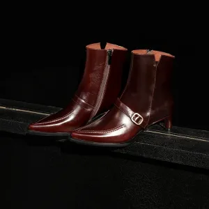 Pointed Toe Leather Ankle Boots