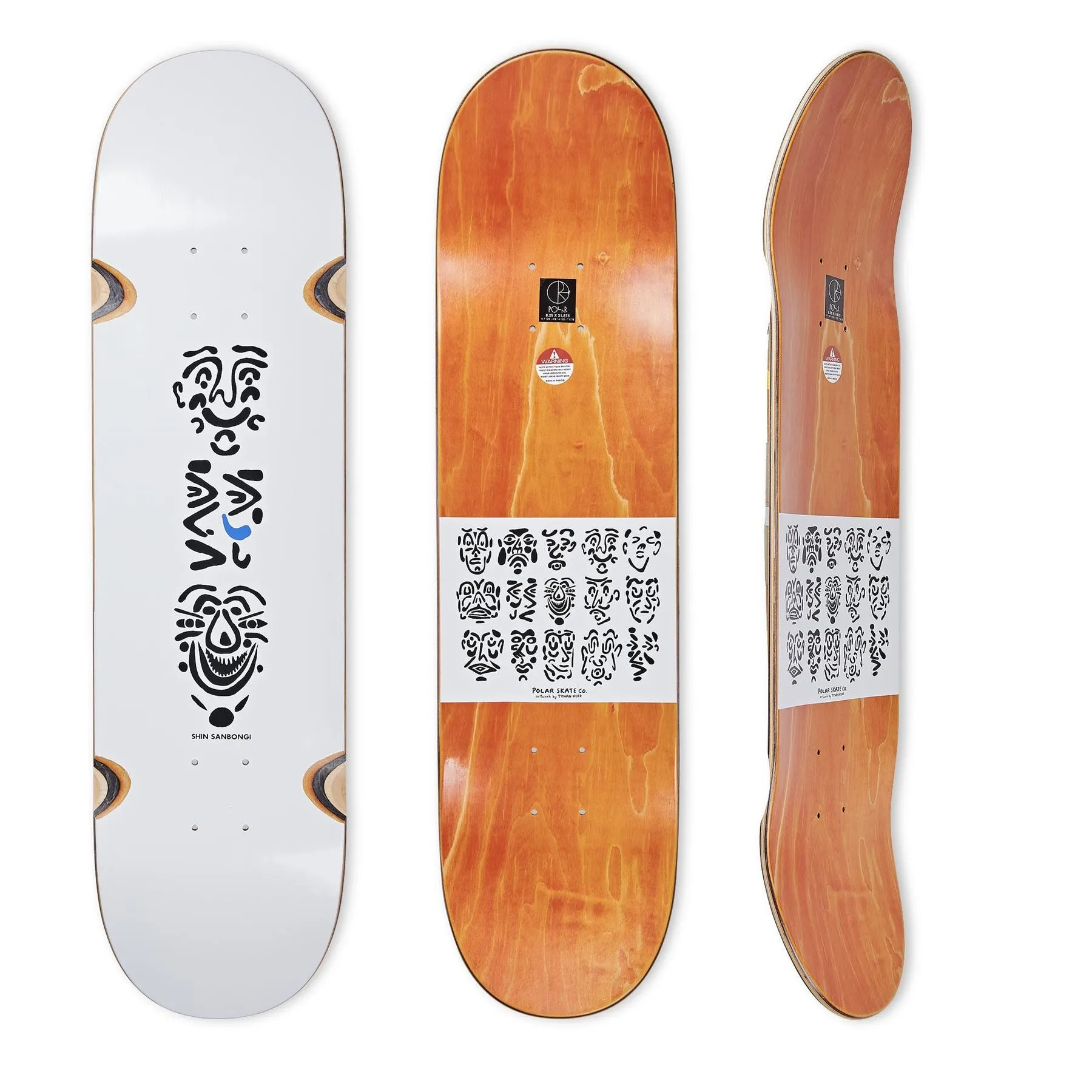 Polar Skate Co SHIN SANBONGI - Faces (White) WHEEL WELL Skateboard Deck - 8.25"