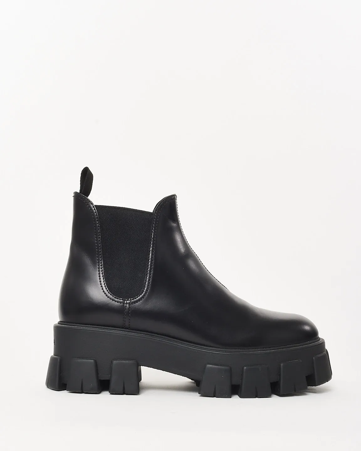 Prada Black Brushed Leather Monolith Chunky Chelsea Boots - 39
