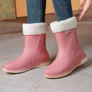 Rain Boots Womens Waterproof Shoes Rubber Shoes Cotton-Padded Rubber Boots Adult Non-Slip Work Shoes