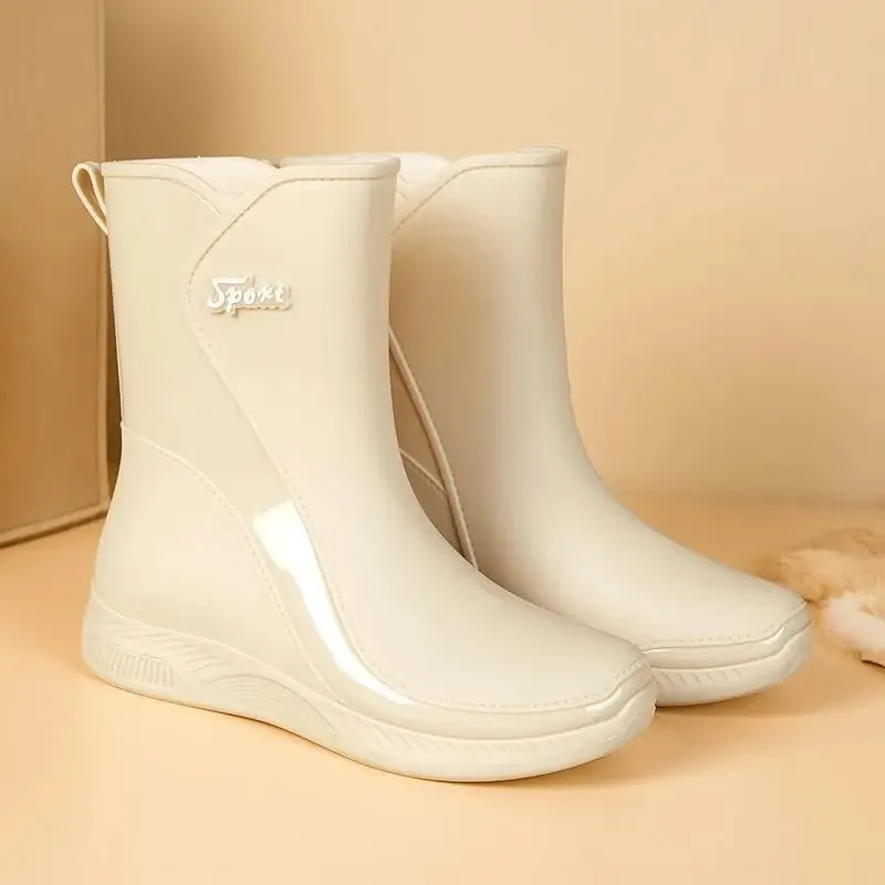 Rain Boots Womens Waterproof Shoes Rubber Shoes Cotton-Padded Rubber Boots Adult Non-Slip Work Shoes
