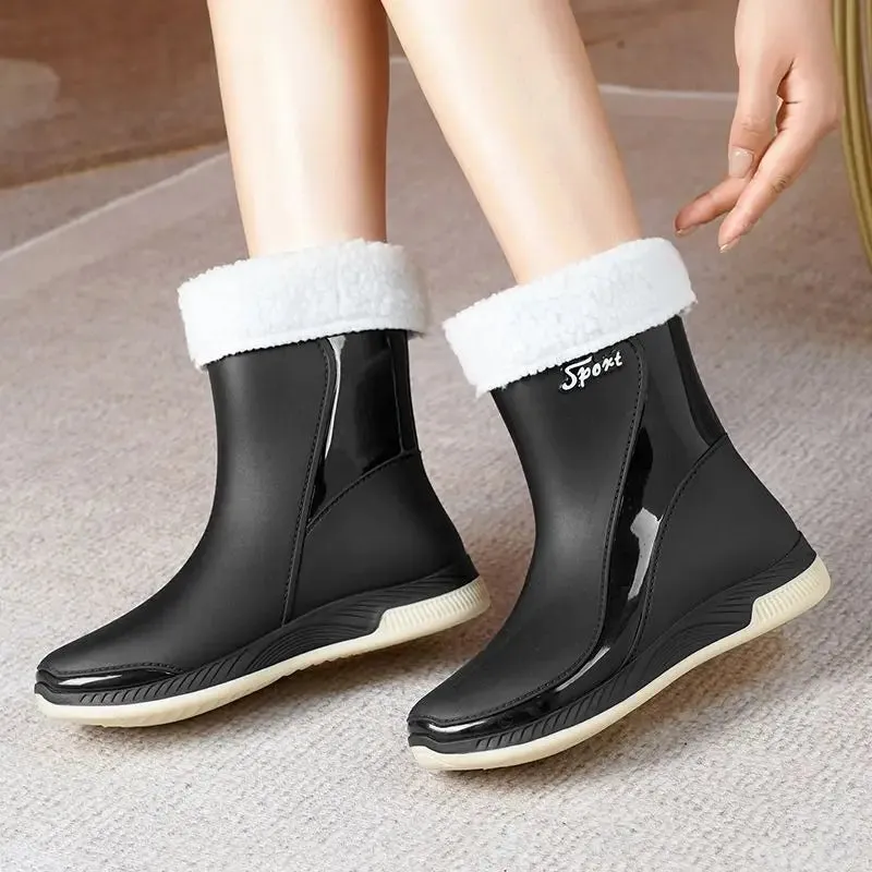 Rain Boots Womens Waterproof Shoes Rubber Shoes Cotton-Padded Rubber Boots Adult Non-Slip Work Shoes
