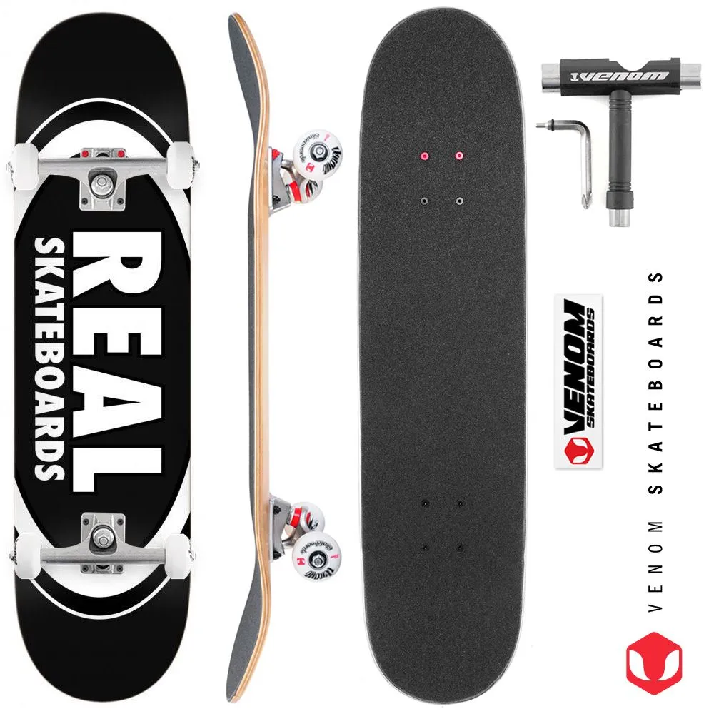 Real Team Classic Oval Black Custom Complete Skateboard - 8.25"