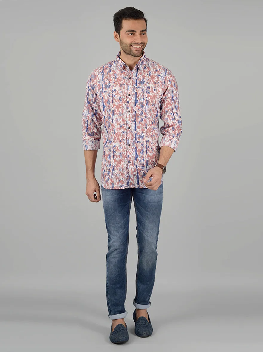 Red Printed Slim Fit Casual Shirt | JadeBlue