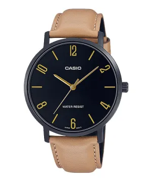 Reloj casual correa de cuero MTP-VT01BL-1B