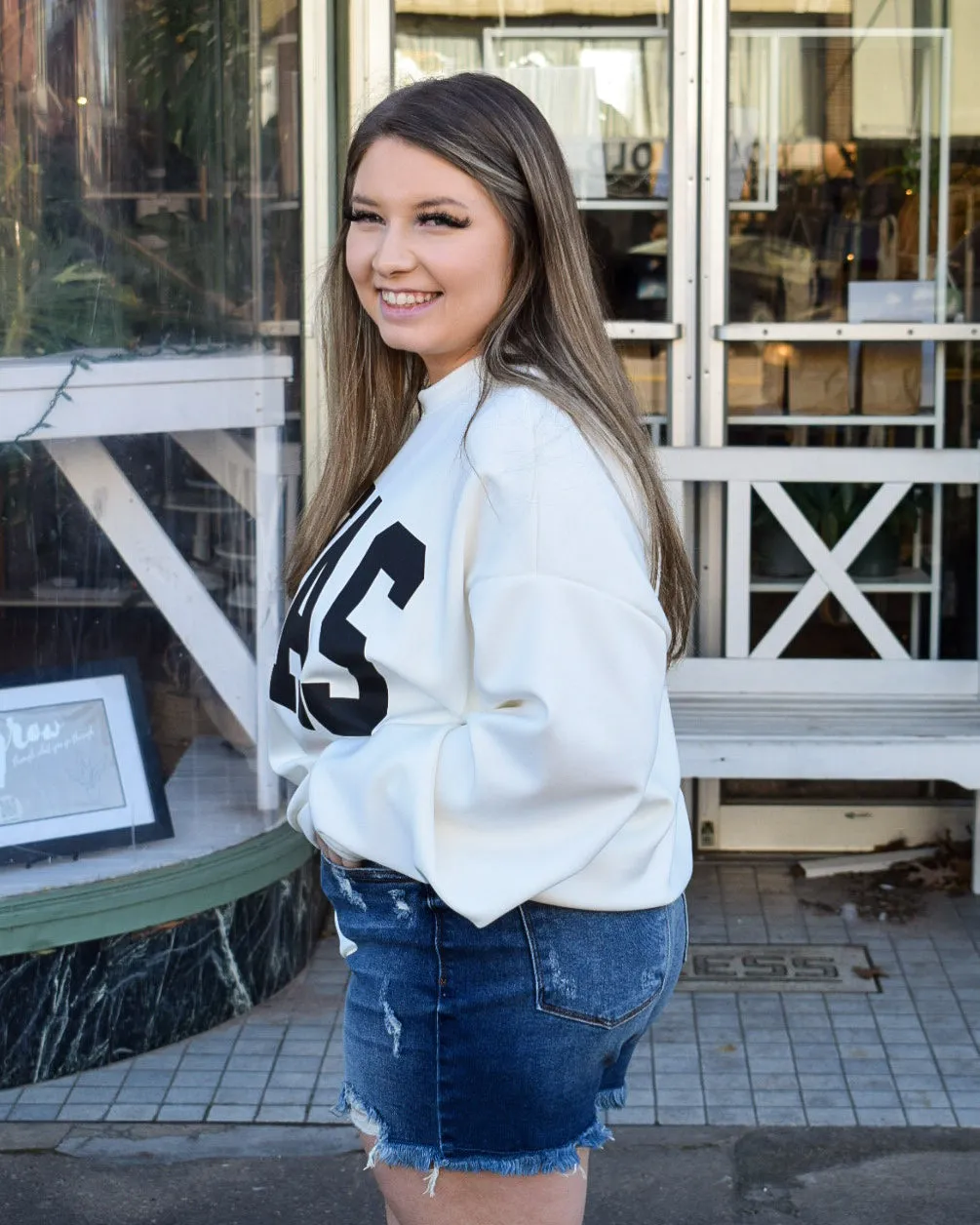 RESTOCKED - TEXAS BUTTERY SOFT SCUBA SWEATSHIRT - OFF WHITE