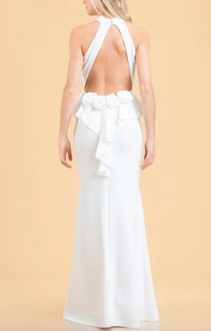 Rosed Rear Dress - White