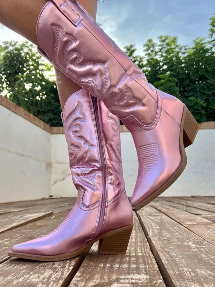 Sage - Elegant Metallic Cowboy Boots