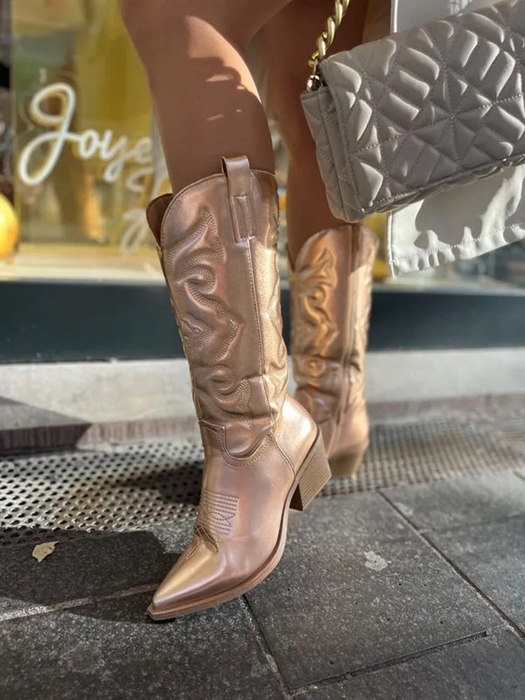 Sage - Elegant Metallic Cowboy Boots