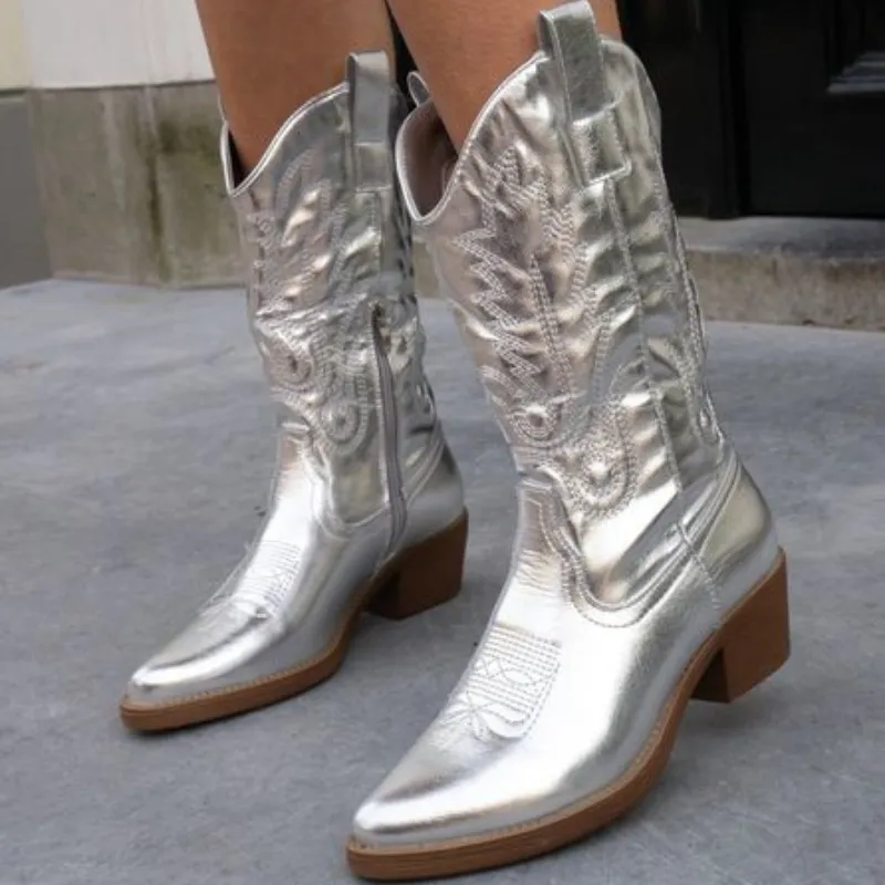 Sage - Elegant Metallic Cowboy Boots