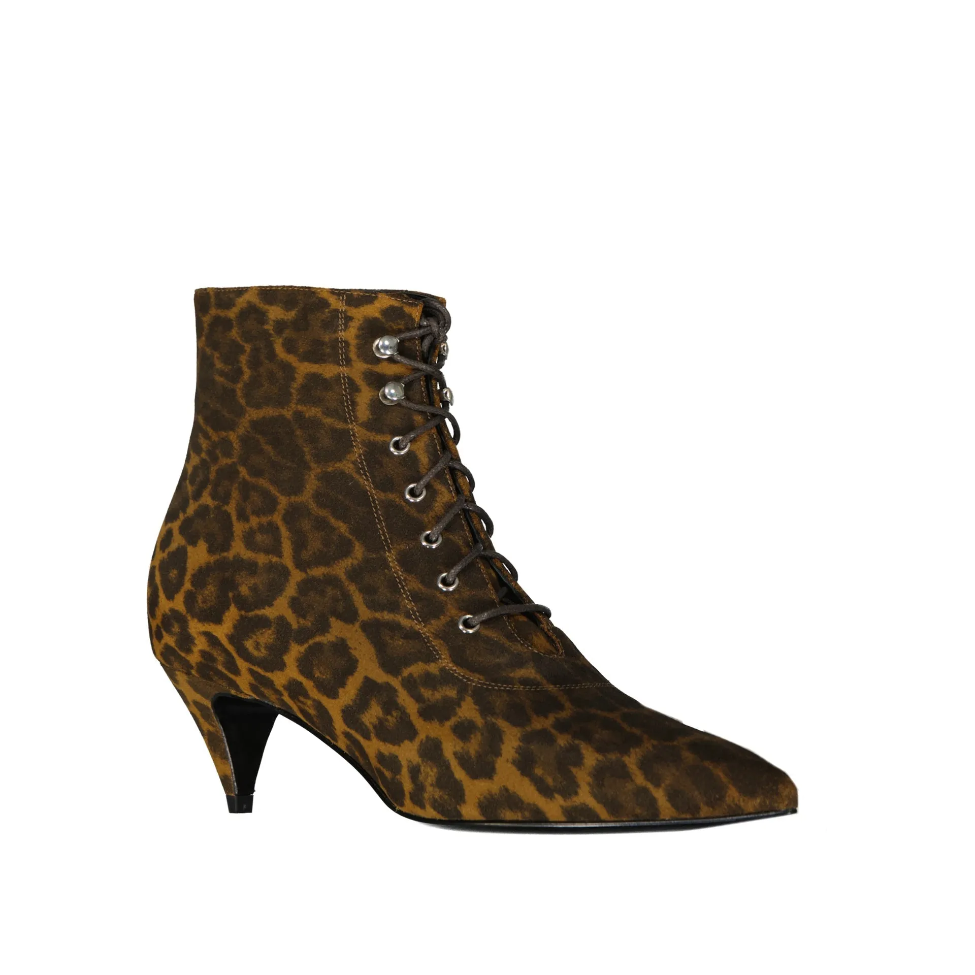 SAINT LAURENT Elegant Lace-Up Leopard-Print Ankle Boots