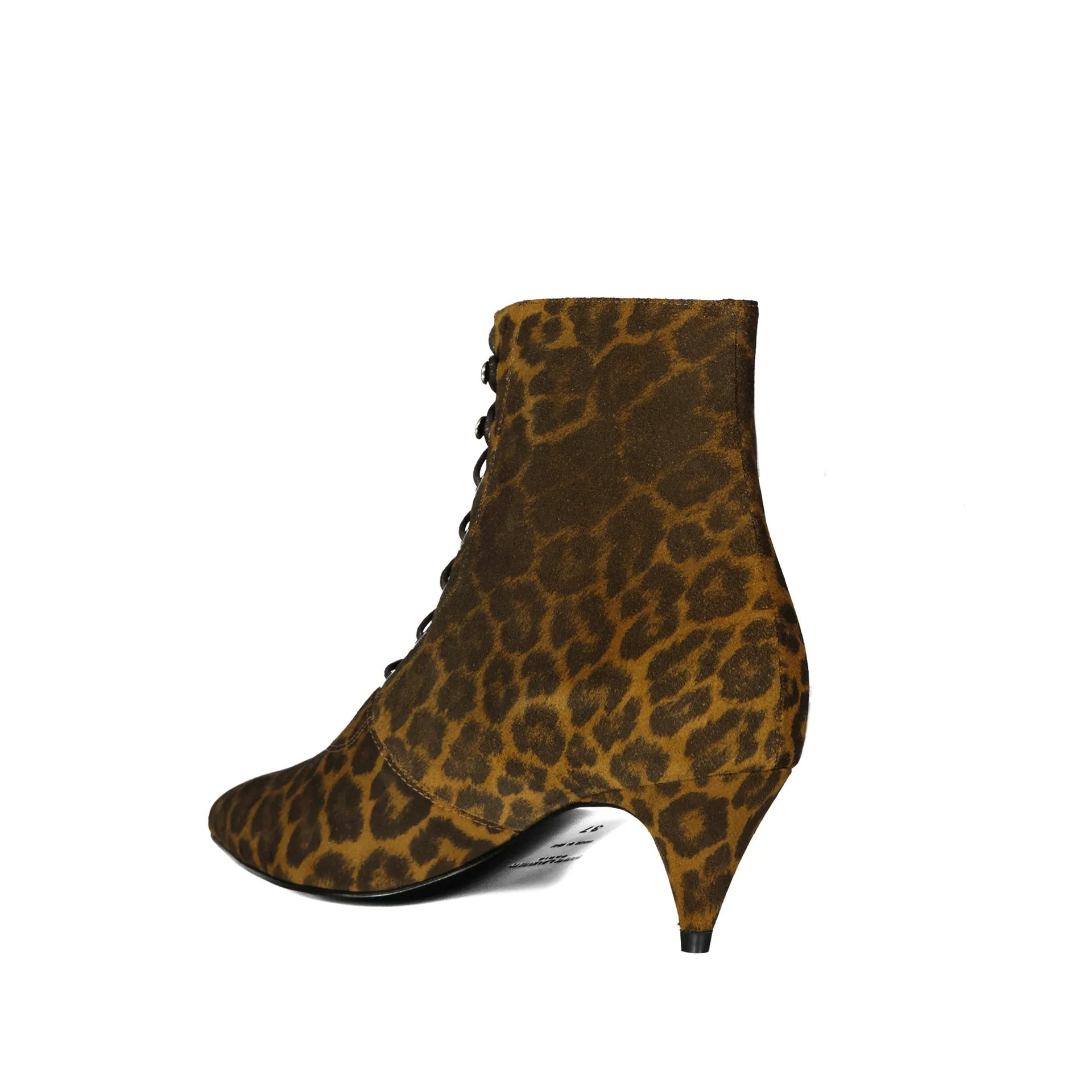 SAINT LAURENT Elegant Lace-Up Leopard-Print Ankle Boots