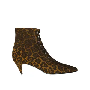 SAINT LAURENT Elegant Lace-Up Leopard-Print Ankle Boots