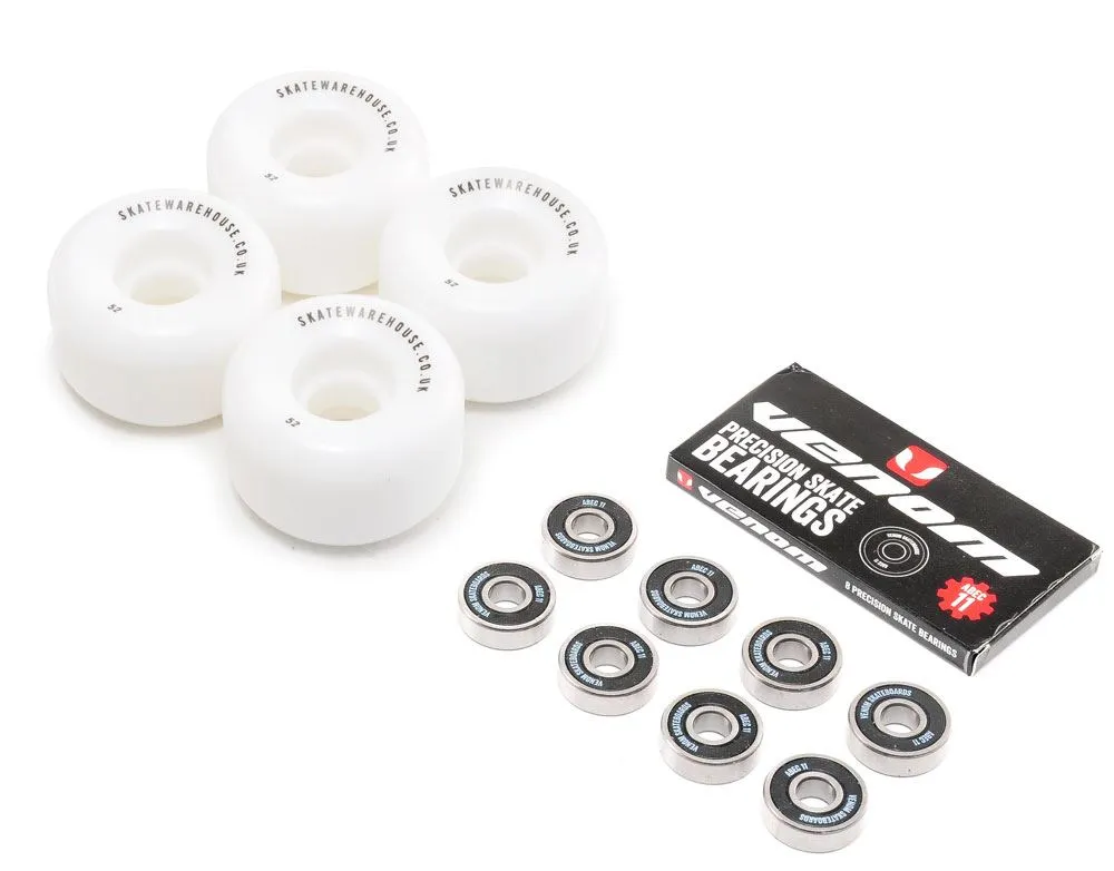 Skatewarehouse Conical Skateboard Wheels & Venom ABEC 11 Bearings Pack
