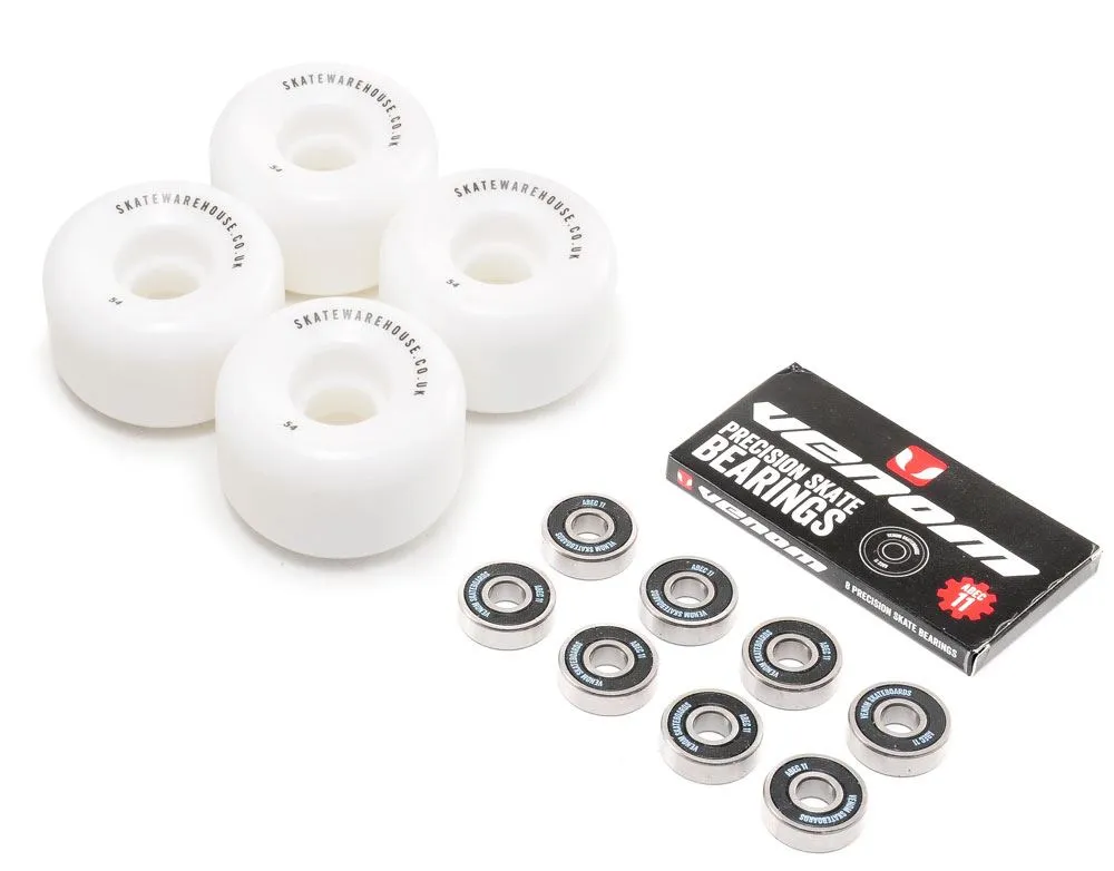 Skatewarehouse Conical Skateboard Wheels & Venom ABEC 11 Bearings Pack