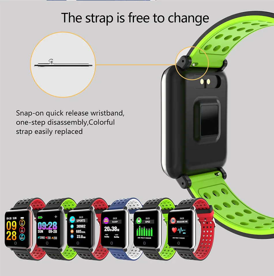Smart Watch Bracelet Fitness Tracker Blood Oxygen Blood Pressure Heart Rate Monitor Sports