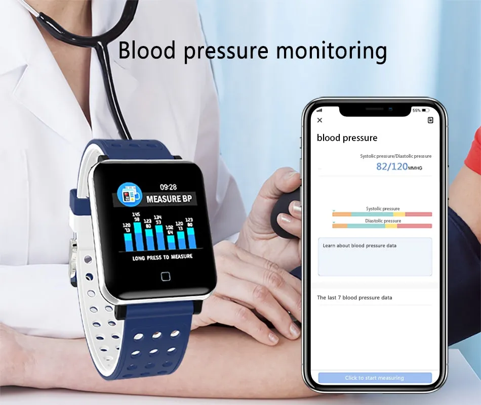 Smart Watch Bracelet Fitness Tracker Blood Oxygen Blood Pressure Heart Rate Monitor Sports