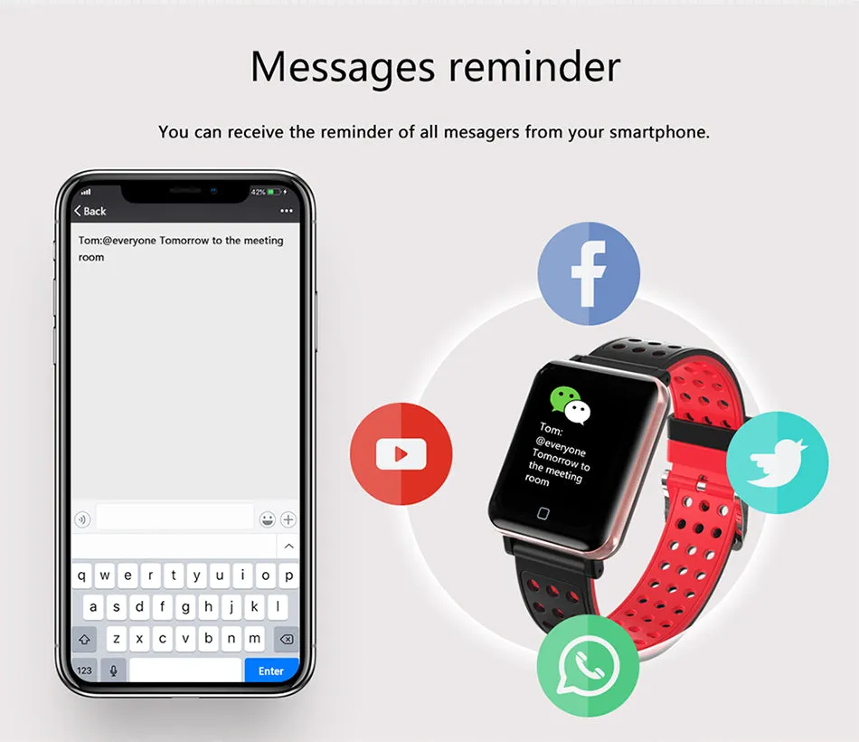 Smart Watch Bracelet Fitness Tracker Blood Oxygen Blood Pressure Heart Rate Monitor Sports