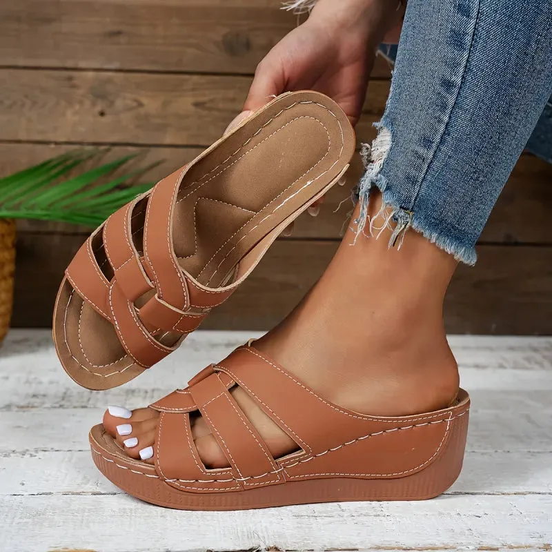 Solid color open toe sandals, comfortable non-slip sole for women