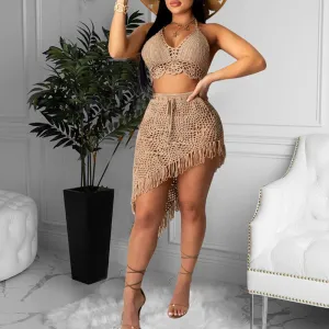 Solid Crochet Tassel Design Two Piece Set