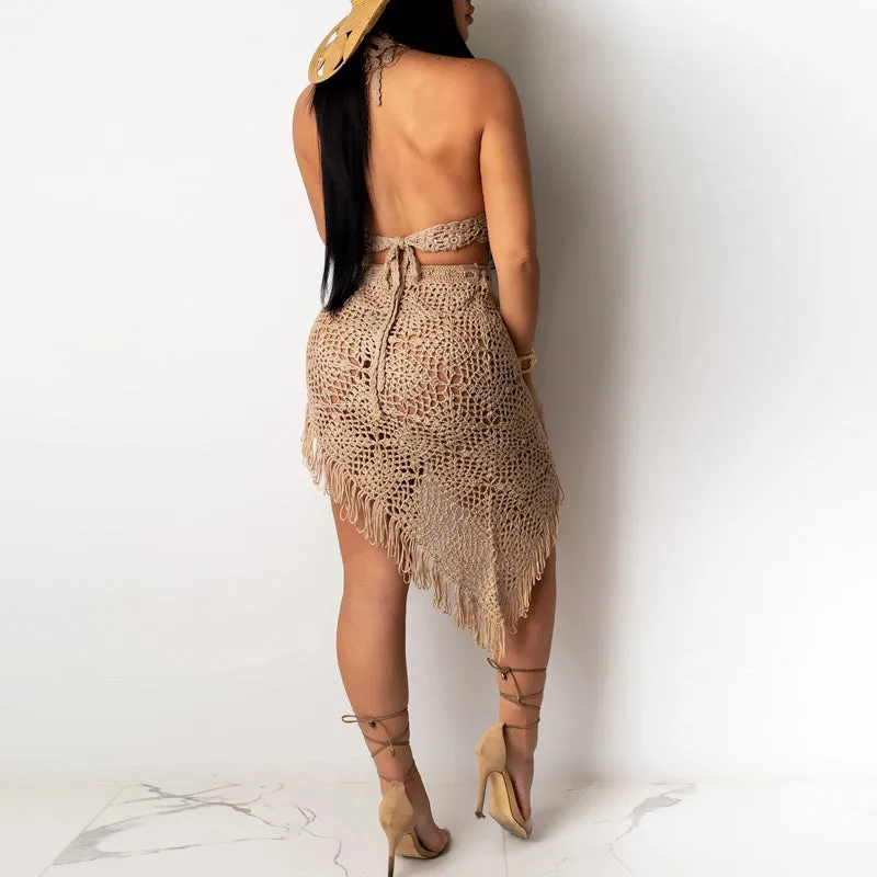 Solid Crochet Tassel Design Two Piece Set