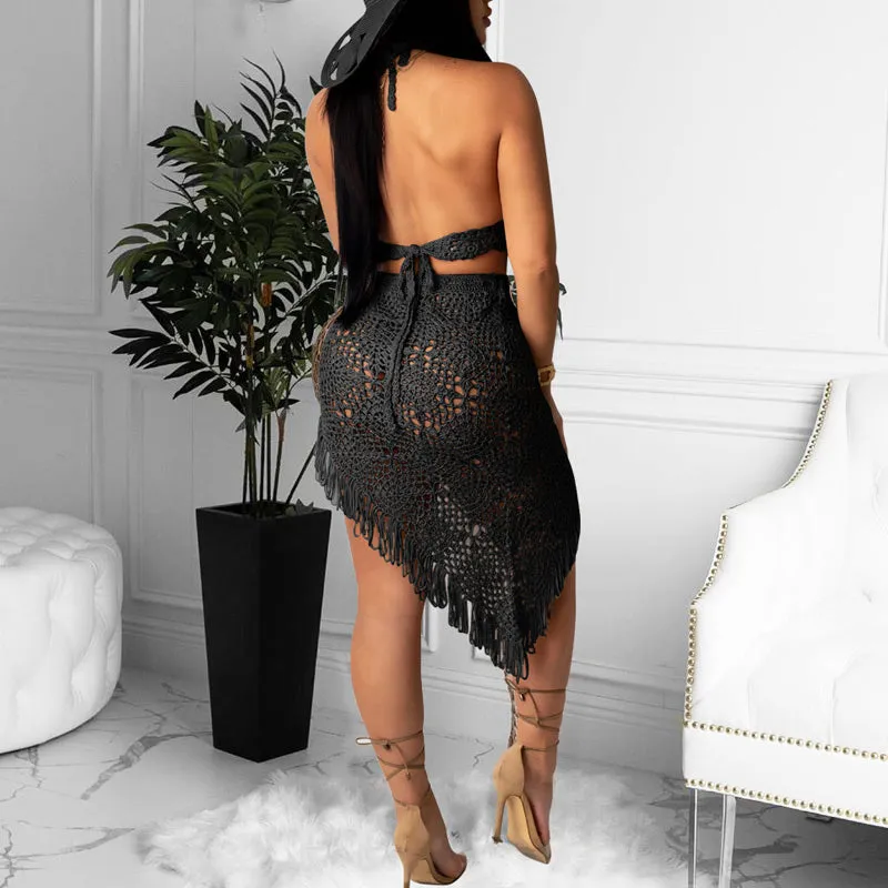 Solid Crochet Tassel Design Two Piece Set