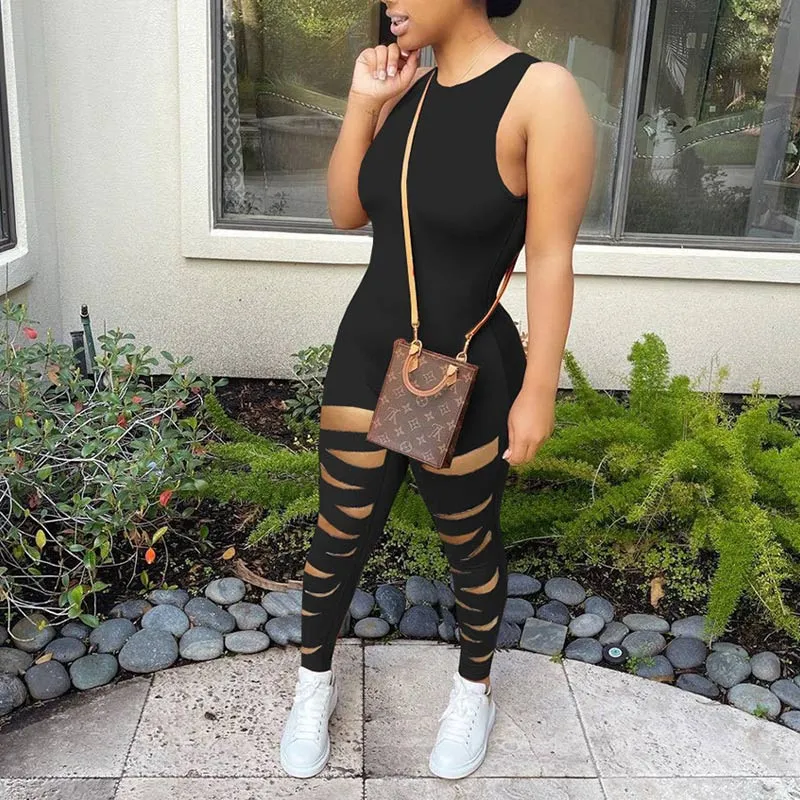 Solid Sleeveless Cut Out Jumpsuit