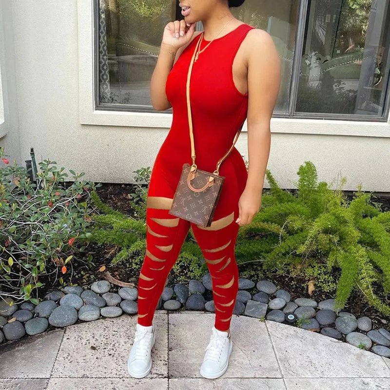 Solid Sleeveless Cut Out Jumpsuit