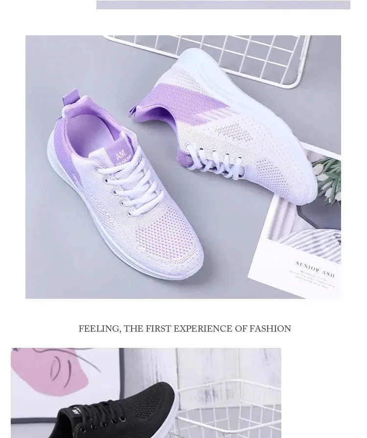 Spring New Women's Flying Weave Mesh Sport Casual Lightweight Soft Sole Running Shoes