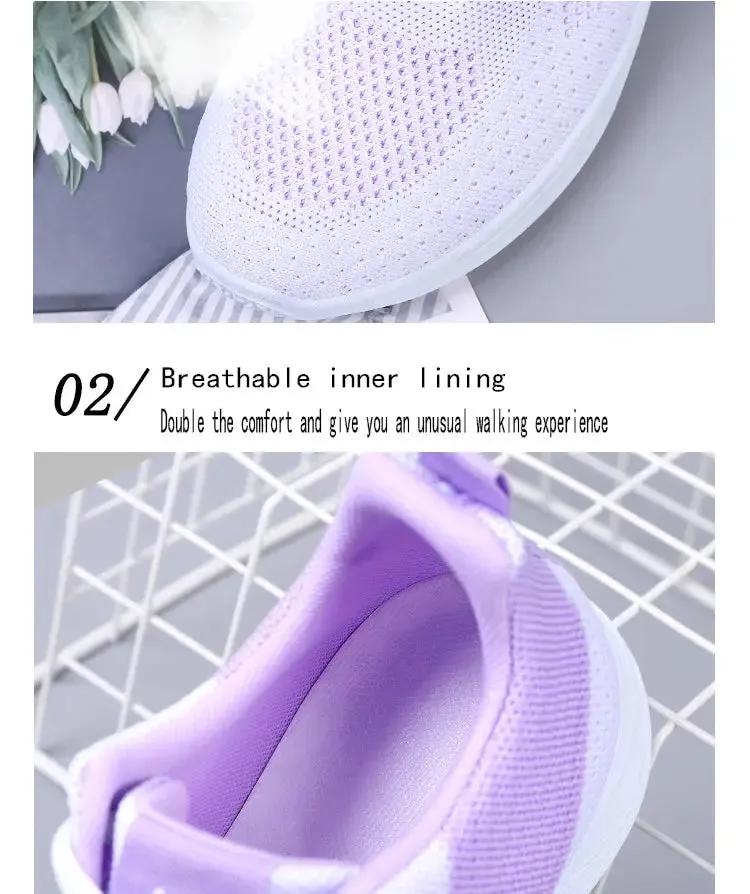 Spring New Women's Flying Weave Mesh Sport Casual Lightweight Soft Sole Running Shoes