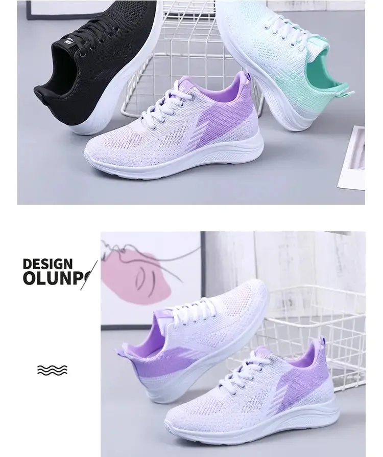 Spring New Women's Flying Weave Mesh Sport Casual Lightweight Soft Sole Running Shoes