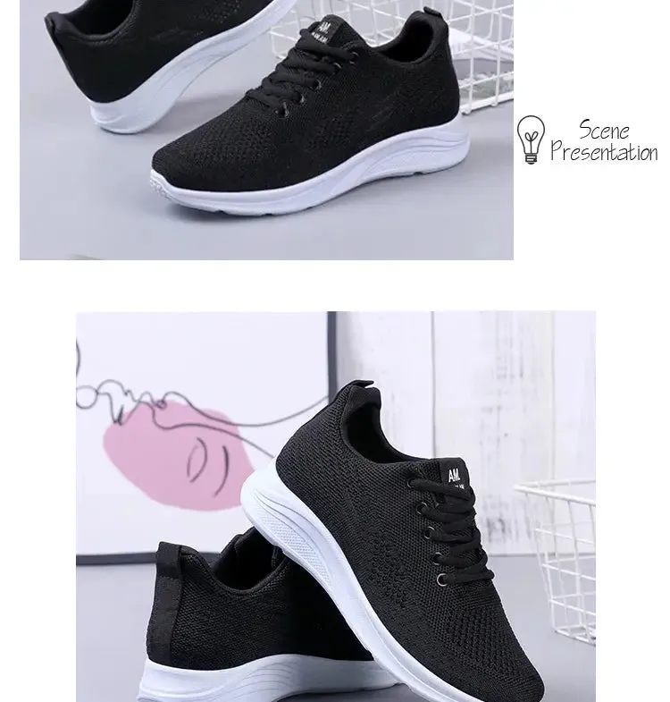 Spring New Women's Flying Weave Mesh Sport Casual Lightweight Soft Sole Running Shoes
