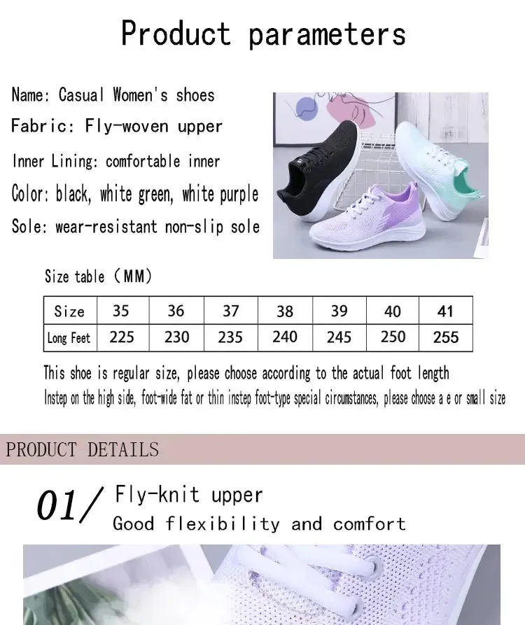 Spring New Women's Flying Weave Mesh Sport Casual Lightweight Soft Sole Running Shoes