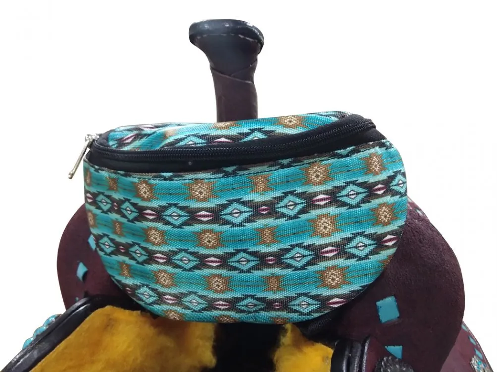 Teal Southwest Design Print Insulated Nylon Saddle Pouch