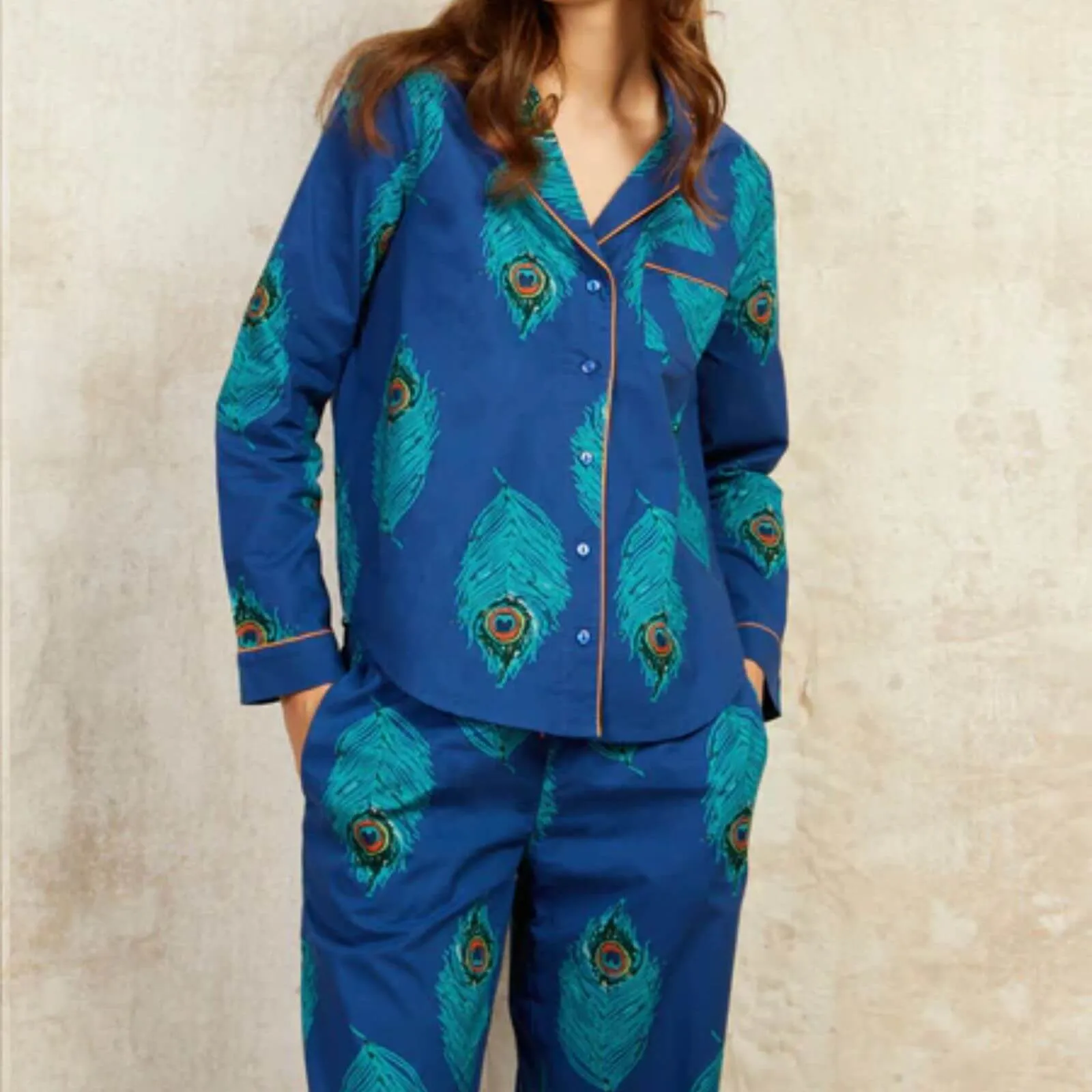 Their Nibs Cotton Long Leg Pyjamas - Navy Peacock Feather