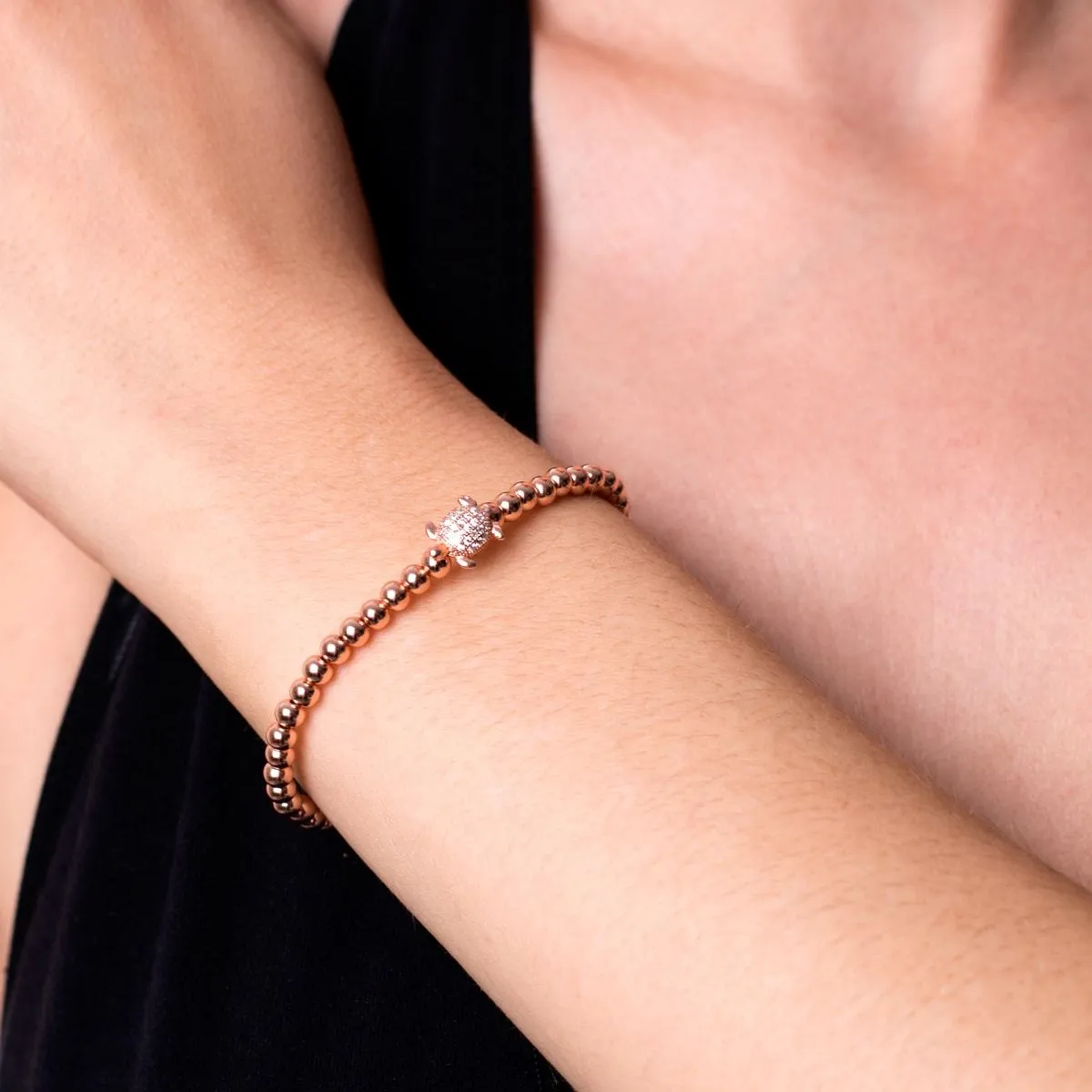 Tortuga | .925 Sterling Silver Rose Gold Vermeil | CZ Diamond Sea Turtle Bracelet